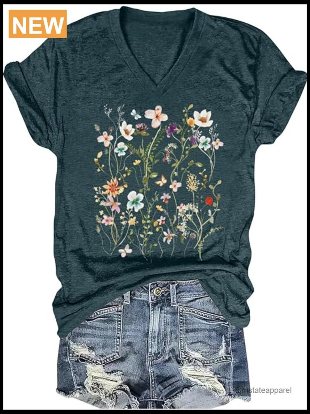 Vintage V-Neck Boho Graphic T-Shirt Short Sleeve Summer Tee